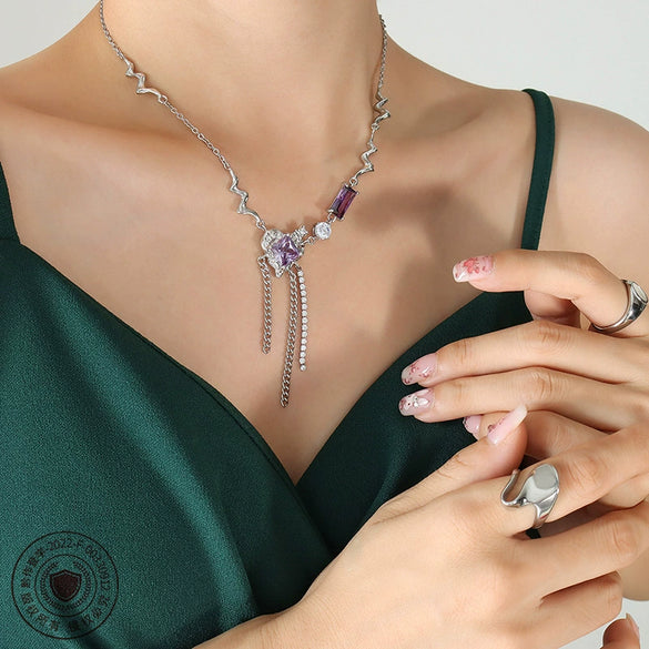 Wholesale Tassel Necklace With Peach Heart Brass Pendant In Titanium Steel Geometric Pattern Electroplated For Women