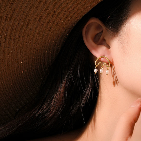 Wholesale Tassel Pearl Pendant Light Luxury Style 925 Sterling Silver Geometric Electroplated For Women