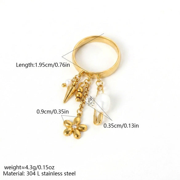 Wholesale Tassel Ring With Mixed Pendant In Gold And Silver Niche Ins Style Sweet And Cool Vibe Titanium Steel Chain Shape Electroplated