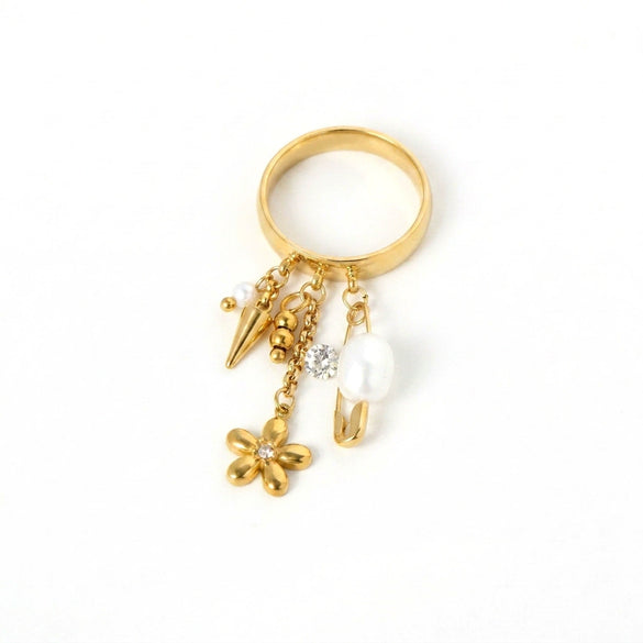 Wholesale Tassel Ring With Mixed Pendant In Gold And Silver Niche Ins Style Sweet And Cool Vibe Titanium Steel Chain Shape Electroplated