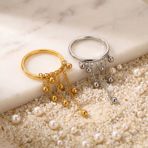 Wholesale Tassel Ring With Mixed Pendant In Gold And Silver Niche Ins Style Sweet And Cool Vibe Titanium Steel Chain Shape Electroplated