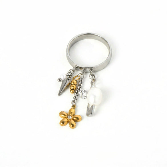 Wholesale Tassel Ring With Mixed Pendant In Gold And Silver Niche Ins Style Sweet And Cool Vibe Titanium Steel Chain Shape Electroplated