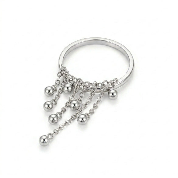Wholesale Tassel Ring With Mixed Pendant In Gold And Silver Niche Ins Style Sweet And Cool Vibe Titanium Steel Chain Shape Electroplated