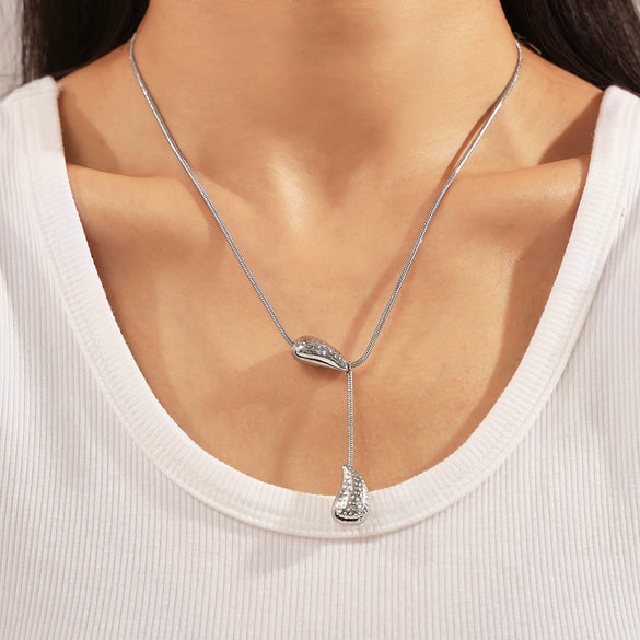 Wholesale Tassel Water Drop Necklace In Hip Hop Style Titanium Steel With 18K Gold Plated Electroplating