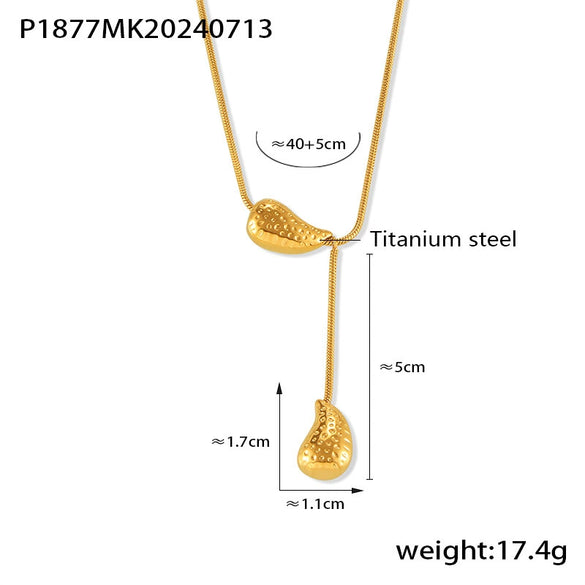 Wholesale Tassel Water Drop Necklace In Hip Hop Style Titanium Steel With 18K Gold Plated Electroplating