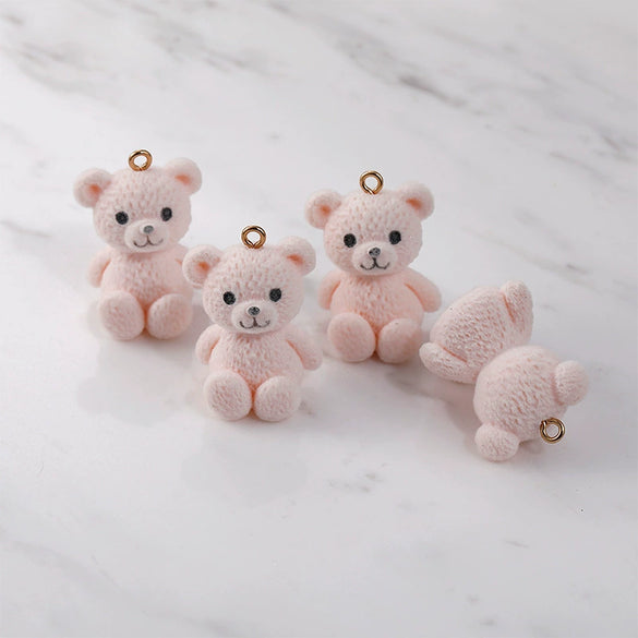 Wholesale Teddy Bear Pendant Handmade Earrings Jewelry Accessories With Plastic Resin Material And Flocking Treatment
