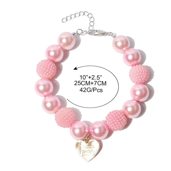 Wholesale Teddy Dog Pearl Necklace With Heart Pendant Hiphop Style Pet Collar Dog Accessories