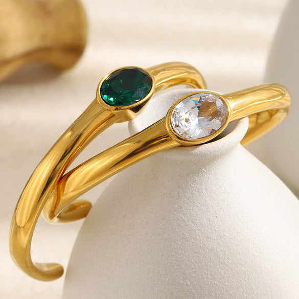 Wholesale Temperament Geometric Stainless Steel 18K Plated Oval Zircon Women's Bracelet Jewelry Accessories