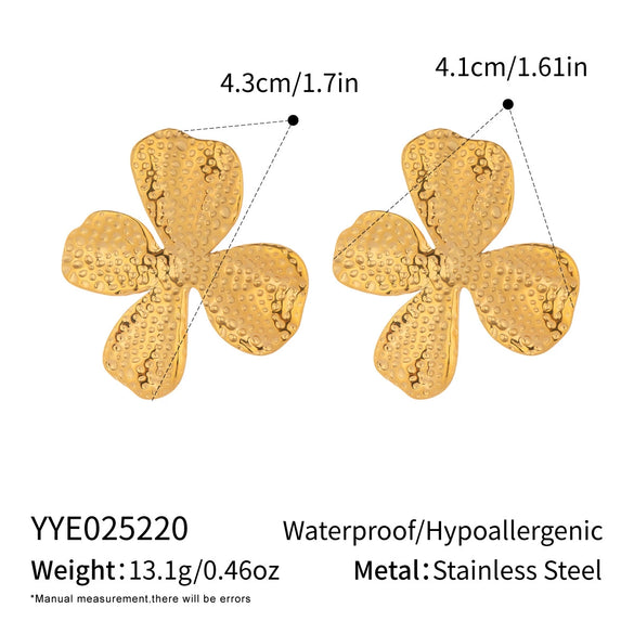 Wholesale Textured Flower Geometric Stainless Steel Earrings And Ring With Electroplating In French Retro Mid Century Style