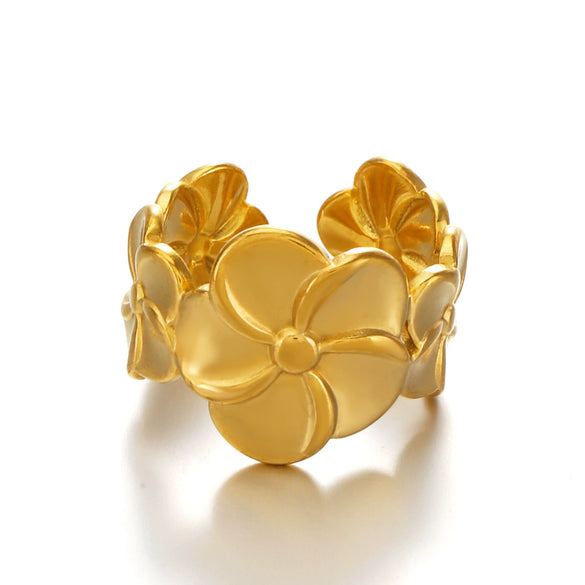 Wholesale Thick Open Flower Ring In French Retro Style Stainless Steel With Electroplating For Women