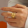 Wholesale Thick Open Flower Ring In French Retro Style Stainless Steel With Electroplating For Women