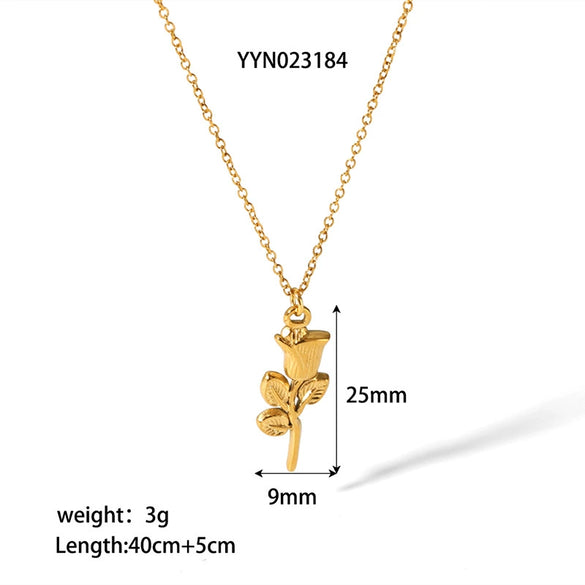 Wholesale Three Dimensional Rose Pendant Necklace With O Chain Made Of Stainless Steel And Titanium Steel Vacuum Real Gold Electroplated In Pvd Furnace Flower Pattern For Women