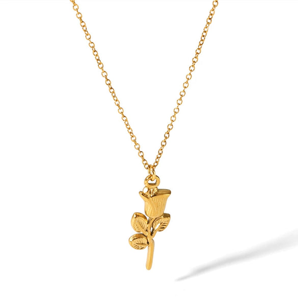 Wholesale Three Dimensional Rose Pendant Necklace With O Chain Made Of Stainless Steel And Titanium Steel Vacuum Real Gold Electroplated In Pvd Furnace Flower Pattern For Women