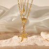 Wholesale Three Layer Pearl Starfish Pendant Necklace With Geometric Pattern Stainless Steel For Women
