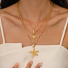 Wholesale Three Layer Pearl Starfish Pendant Necklace With Geometric Pattern Stainless Steel For Women