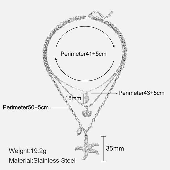 Wholesale Three Layer Pearl Starfish Pendant Necklace With Geometric Pattern Stainless Steel For Women