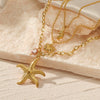 Wholesale Three Layer Pearl Starfish Pendant Necklace With Geometric Pattern Stainless Steel For Women