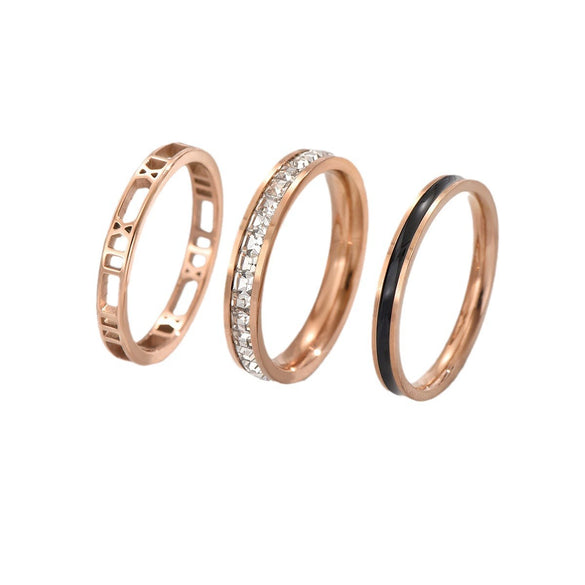 Wholesale Threeinone Hollowout Diamondstudded Oildrip Stainless Steel Ring With Geometric Shape Electroplated For Unisex