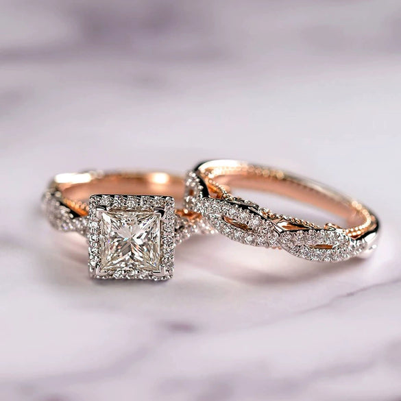 Wholesale Threepiece Ring Copper Rose Gold Color Geometric Retro Style Women's Engagement Ring