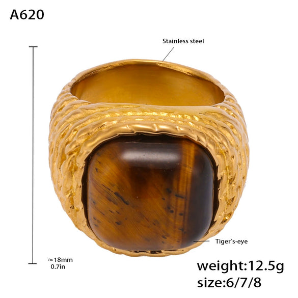 Wholesale Tiger Eye Ring For Middle Aged Women Light Luxury Geometric Stainless Steel 18K Real Gold Electroplated