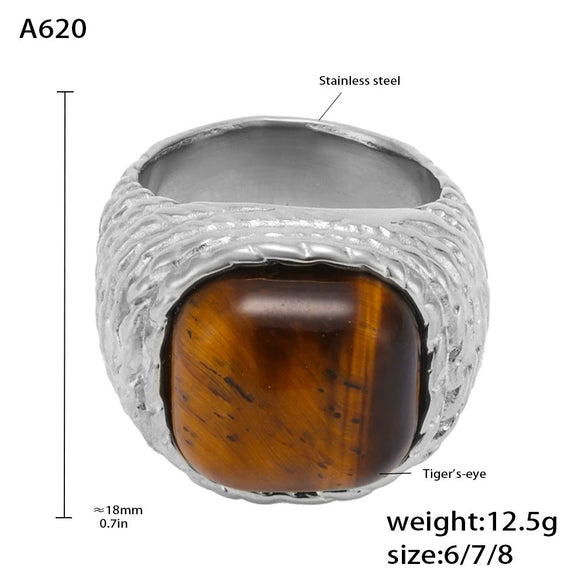 Wholesale Tiger Eye Ring For Middle Aged Women Light Luxury Geometric Stainless Steel 18K Real Gold Electroplated