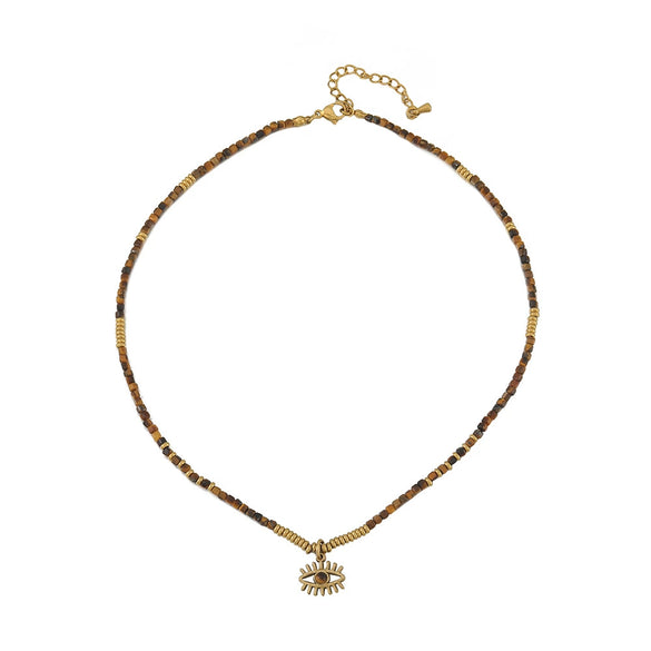 Wholesale Tiger Eye Stone And Stainless Steel Geometric Vintage Handmade Necklace For Women