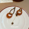 Wholesale Tiger Eye Stone Geometric Asymmetric Pendant Earrings Handmade Vintage Style For Women