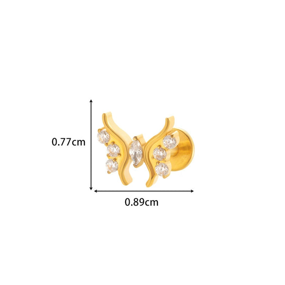 Wholesale Titanium Alloy Heart Shape Butterfly Inner Teeth Screw Lip Nail Lever Ear Bone Nail Fashion Cartilage Puncture Earrings For Women With Electroplating Treatment