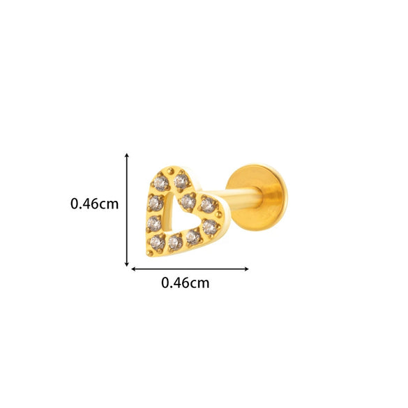 Wholesale Titanium Alloy Heart Shape Butterfly Inner Teeth Screw Lip Nail Lever Ear Bone Nail Fashion Cartilage Puncture Earrings For Women With Electroplating Treatment