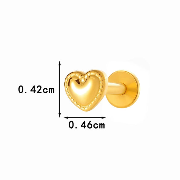 Wholesale Titanium Alloy Heart Shape Piercing Jewelry For Women Electroplated Inner Tooth Screw Rod Lip Nail Ear Bone Nail