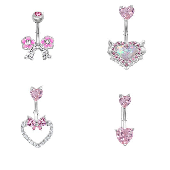 Wholesale Titanium Alloy Heartshaped Navel Ring Pink Zircon Series