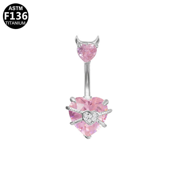Wholesale Titanium Alloy Heartshaped Navel Ring Pink Zircon Series
