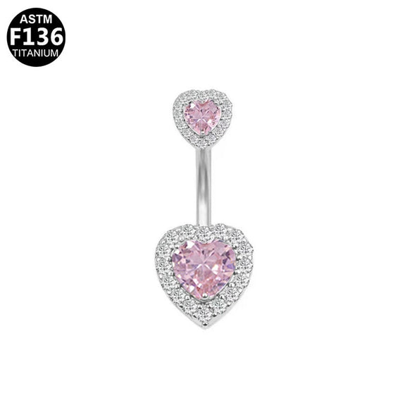 Wholesale Titanium Alloy Heartshaped Navel Ring Pink Zircon Series