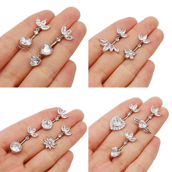 Wholesale Titanium Alloy Heartshaped Zircon Navel Ring For Unisex