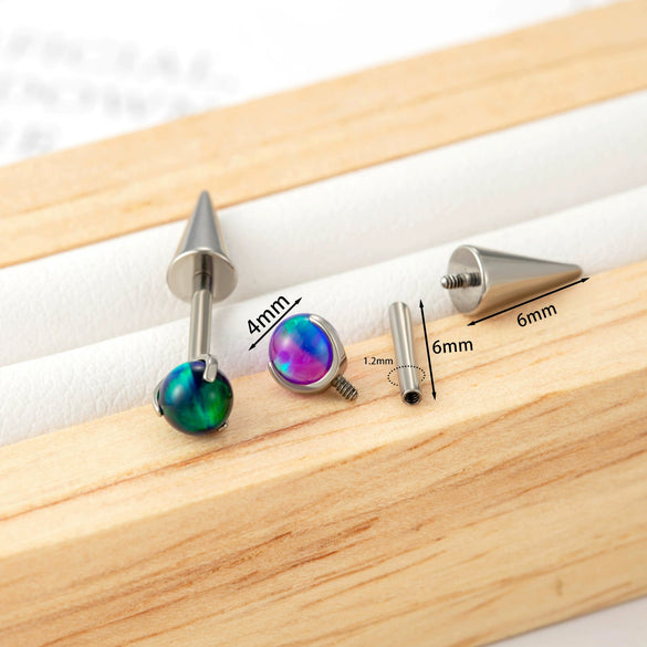 Wholesale Titanium Alloy Inlaid Gem Geometric Style Pointed Cone Ear Nail For Unisex