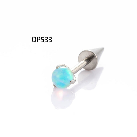 Wholesale Titanium Alloy Inlaid Gem Geometric Style Pointed Cone Ear Nail For Unisex