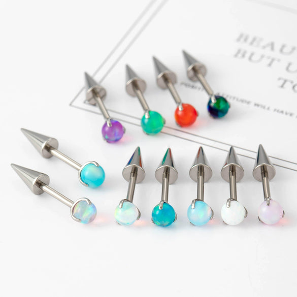 Wholesale Titanium Alloy Inlaid Gem Geometric Style Pointed Cone Ear Nail For Unisex