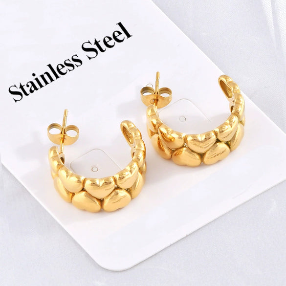Wholesale Titanium Steel Allmatch Love Stitching Cshaped Earrings With Cartoon Characters Geometric Animal Zodiac Patterns And Electroplating