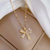 Wholesale Titanium Steel And Brass Women's Cartoon Geometric Diamond Inlaid Butterfly Water Drop Necklace Accessories