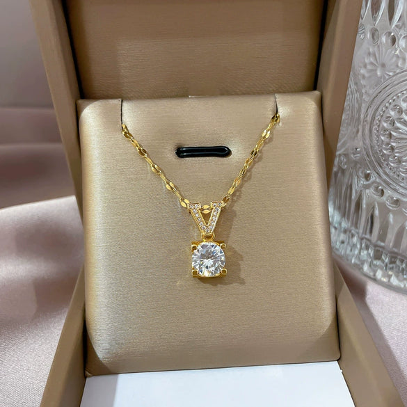 Wholesale Titanium Steel And Copper Cartoon Geometric Zircon Microinlaid Women's Necklace