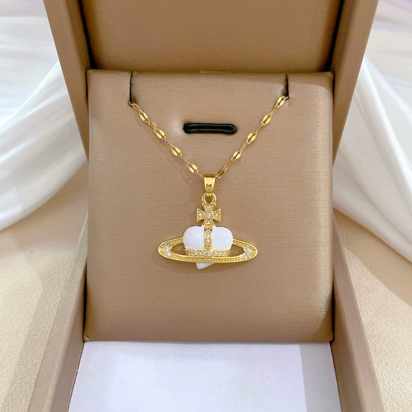 Wholesale Titanium Steel And Copper Cartoon Geometric Zircon Microinlaid Women's Necklace