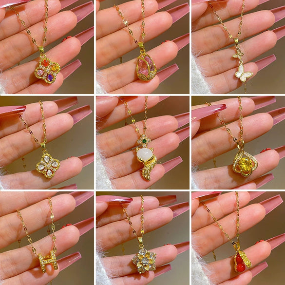 Wholesale Titanium Steel And Copper Cartoon Geometric Zircon Microinlaid Women's Necklace