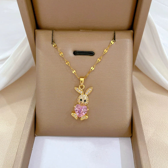 Wholesale Titanium Steel And Copper Diamondencrusted Geometric Fourleaf Flower Women's Necklace