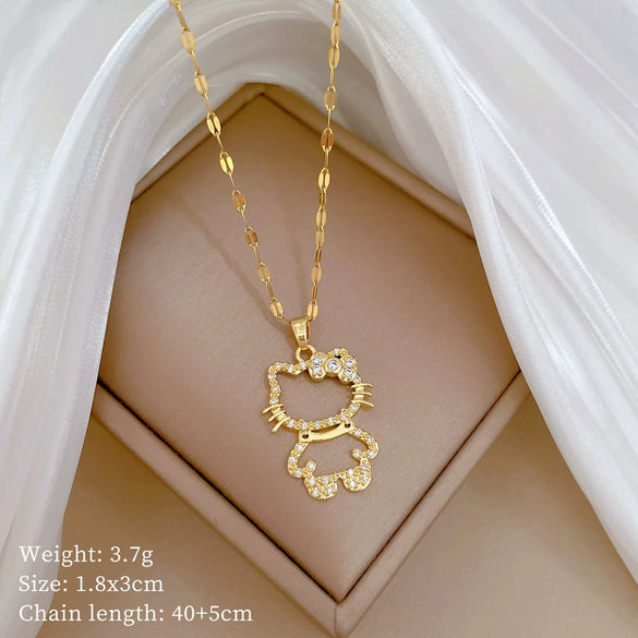 Wholesale Titanium Steel And Copper Diamondencrusted Geometric Fourleaf Flower Women's Necklace