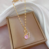 Wholesale Titanium Steel And Copper Diamondencrusted Geometric Fourleaf Flower Women's Necklace