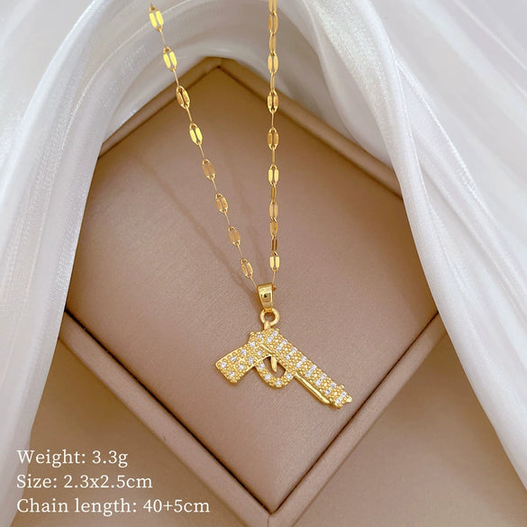 Wholesale Titanium Steel And Copper Diamondencrusted Geometric Fourleaf Flower Women's Necklace