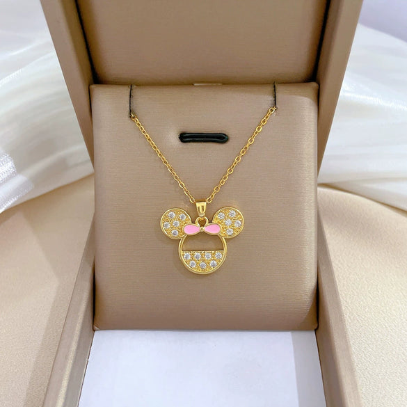 Wholesale Titanium Steel And Copper Diamondencrusted Geometric Fourleaf Flower Women's Necklace