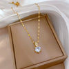 Wholesale Titanium Steel And Copper Diamondencrusted Geometric Fourleaf Flower Women's Necklace
