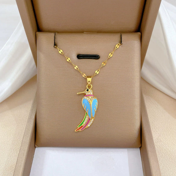 Wholesale Titanium Steel And Copper Diamondencrusted Geometric Fourleaf Flower Women's Necklace