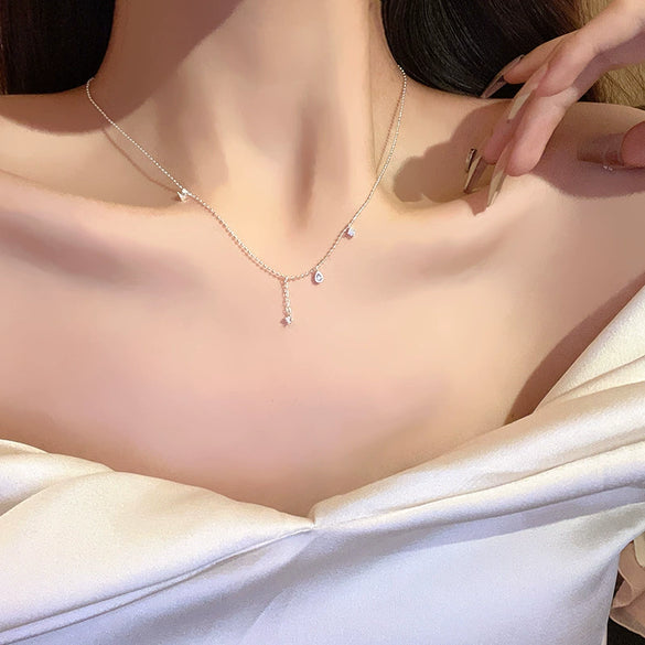 Wholesale Titanium Steel And Copper Dropshaped Electroplated Women's Light Luxury Niche Design Clavicle Necklace